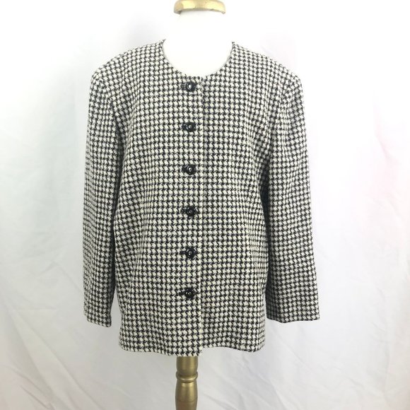 Vintage Pendleton Wool Black White Houndstooth Separates Suit Blazer Jacket Skir - Picture 9 of 15